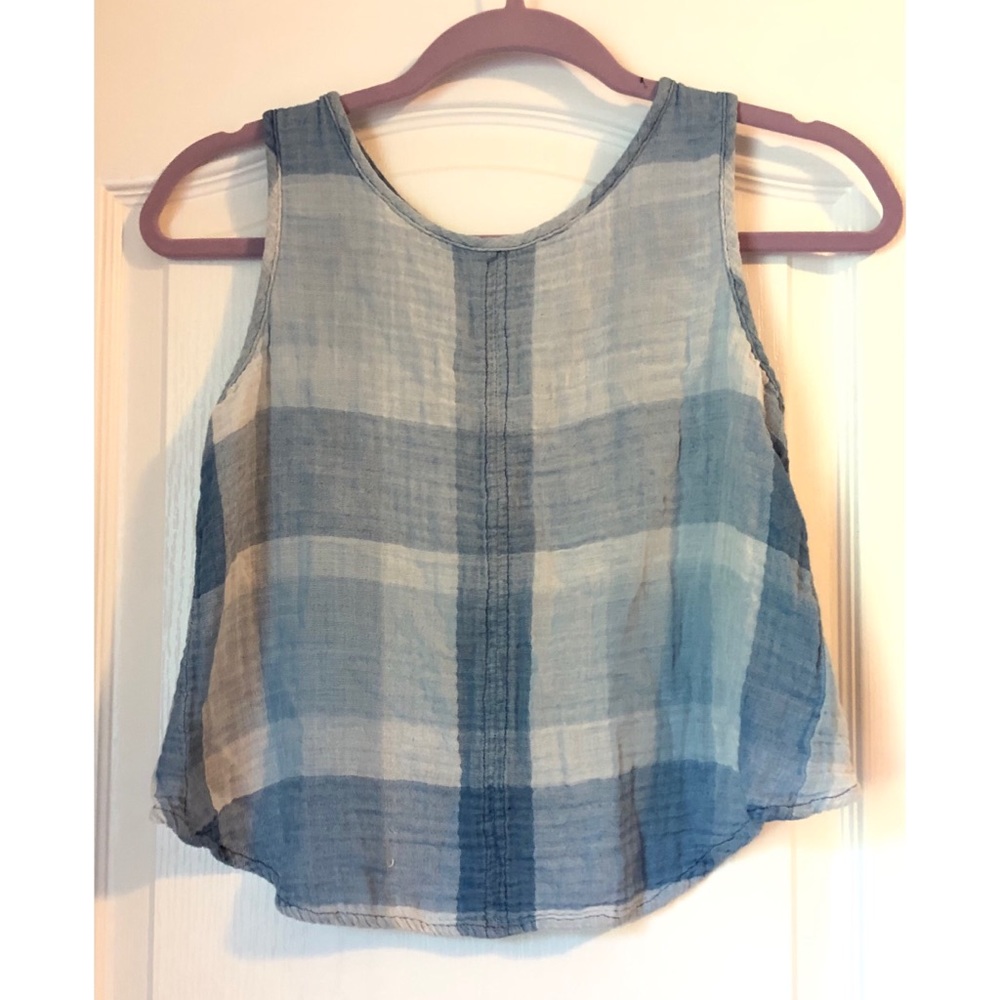 Anthropologie cloth & stone blue plaid crop top